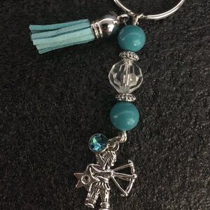 Sagittarius Keychain with Turquoise & Archer Charm
